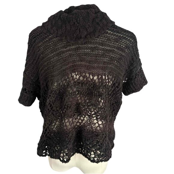 Free People Black Eternal Delight Crochet Cowl Neck Cropped Witchy Boxy Top XS - Picture 4 of 16